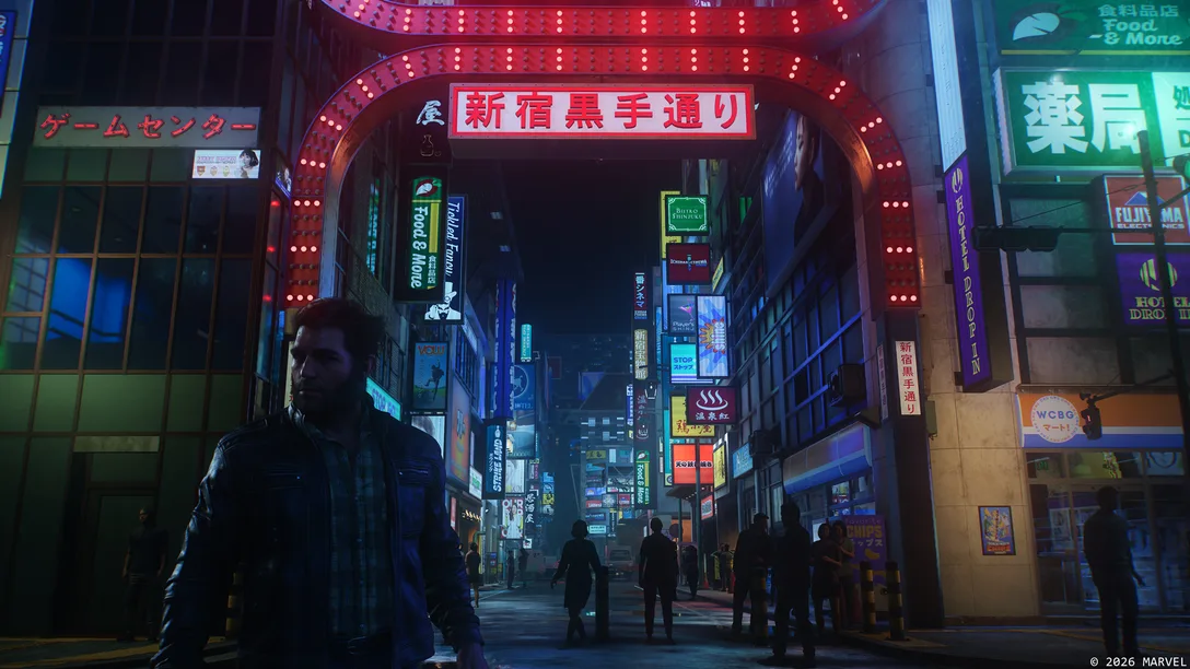 Notizie videogiochi della settimana: screenshot di Marvel's Wolverine su PS5 che mostra la tecnologia di upscaling grafico QSSR a Tokyo