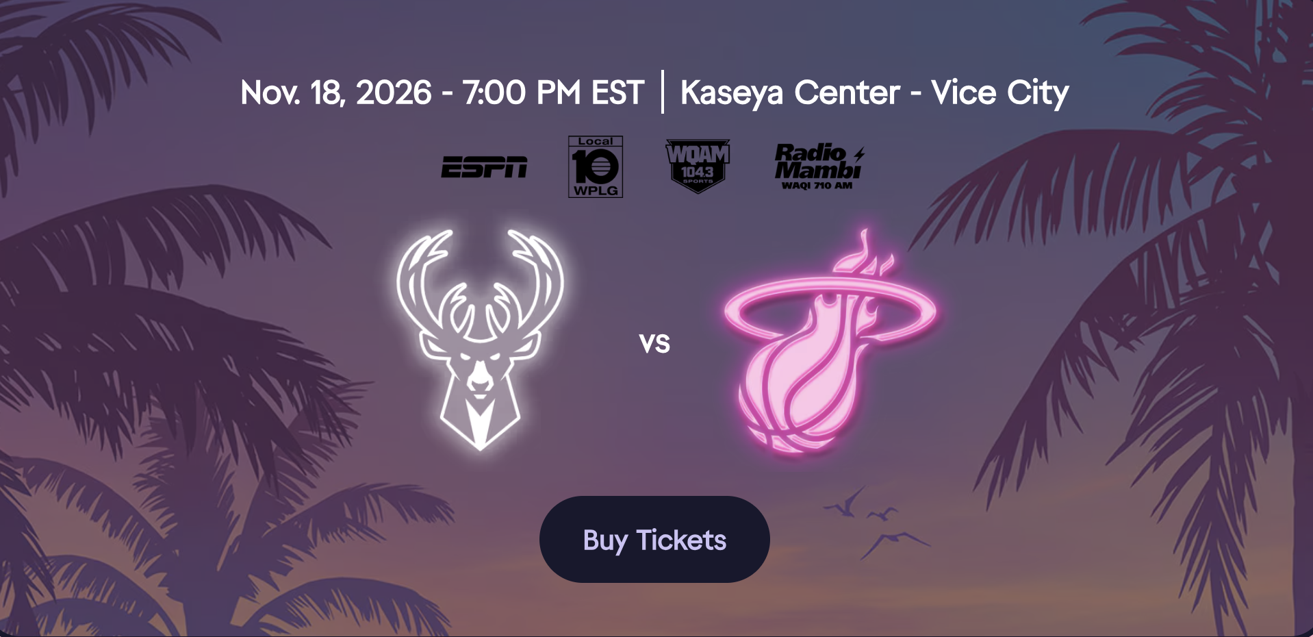 Notizie videogiochi della settimana: grafica ufficiale dell'evento NBA dei Miami Heat a tema GTA 6 Vice City contro i Milwaukee Bucks al Kaseya Center
