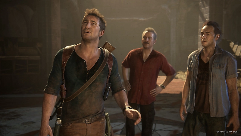 Notizie videogiochi della settimana: Nathan Drake insieme a Sully e Sam in uno screenshot su PS5 per i rumor sul nuovo capitolo Uncharted 5